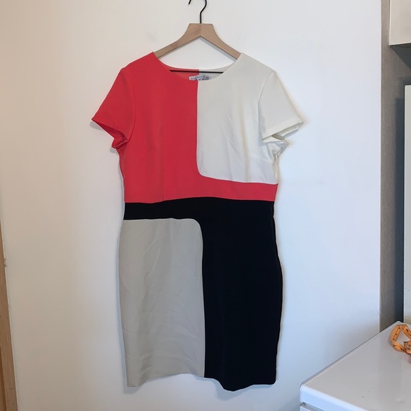 Madison Leigh Color Block Crew Neck Cap Sleeve Mid Knee Length Dress Size 18 - Picture 2 of 7